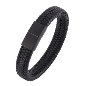 Stylish Bracelet For Men Leather Bracelet Magnetic Clasp Wraparound Black Charm Bracelets For Men Boy