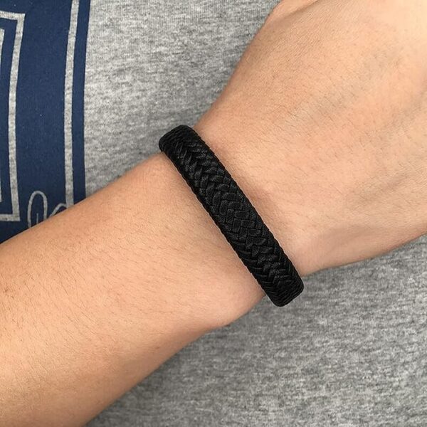 Stylish Bracelet For Men Leather Bracelet Magnetic Clasp Wraparound Black Charm Bracelets For Men Boy - Image 2