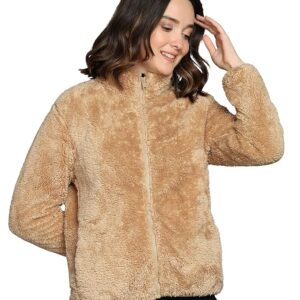 Clothing Women Polyester Fluffy Yarn Fleece Full-Zip Standard Length Jacket